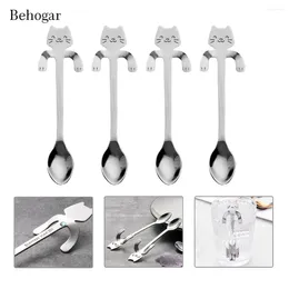 Spoons Behogar 4PCS Stainless Steel Cat Tea Coffee Ice Cream Spoon Teaspoon Stirring Tableware Supplies For Home Party