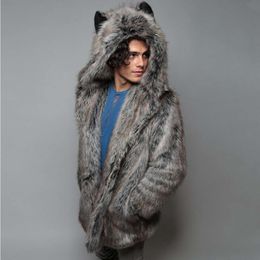 Designer Faux Fur Coat for Mens Winter Casual Warmth Insulation Mink Outdoor Hooded IB1C