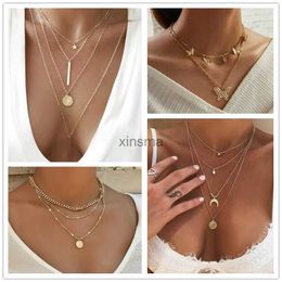 Chokers New European Lock Pendants Women Necklaces Exaggerated Gold Colour Chain Neckalces Personality Collars for Female colar choker YQ240201