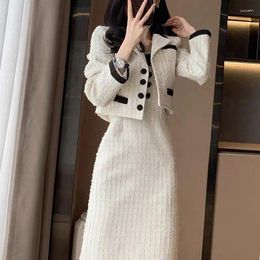 Two Piece Dress UNXX Autumn Women's Clothing Elegant And Noble Small Fragrance Wind Suit White Strap Two-Piece Set For Office Lady