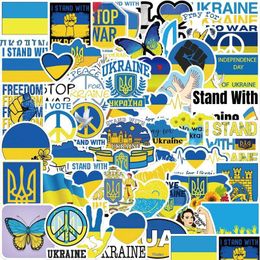 Car Stickers 50Pcs/Lot Ukraine Flag Wish Peace Iti For Diy Lage Laptop Skateboard Bicycle Sticker Drop Delivery Mobiles Motorcycles Dhdwz