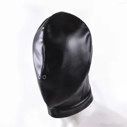 Party Supplies Unisex Women Mens Full Face Mask Fetish Cosplay Bondage Hood For Adult Halloween Bar Games Leather Drawstring