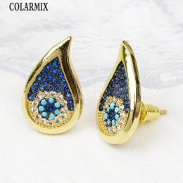 10 Pairs Blue Zirconia Lucky Eyes Stud earrings Smooth Gold Heart Classic Design Women Jewelry Gift 30784 240127