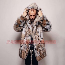 Fur Coat for Mens Medium Length Bobcat Artificial Designer XWIY