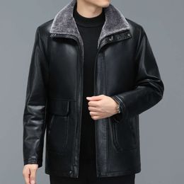 Winter Haining Leather Thickened Middle Designer Aged Mens Fathers Jacket Medium Long Fur Integrated Coat PS6C