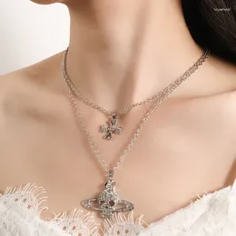 Pendant Necklaces Korean Version Rhinestone Skull Necklace For Women And Man Punk Gothic Cross Saturn Party Jewellery Accessories