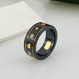 Hangke Black and white ceramic brand Coloured gemstones Jewellery ring For Men Women Gift ring for lovers 240201