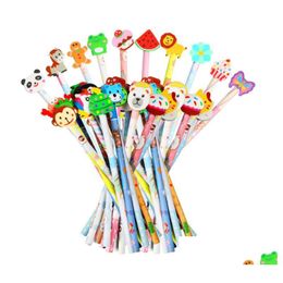 Pencils Wholesale Wood Pencil Cartoon Animal Wooden Pencils Eraser Toppers Pen Unique Party Favor Novelty Christmas Gifts For School O Dhaco