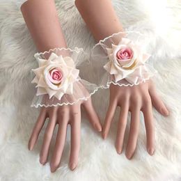 Knee Pads Gothic Rose Flower Lace Cuff Fashion Hand Sleeves Elegant Sweet Wrist Cuffs For Women Girls Party Accessories