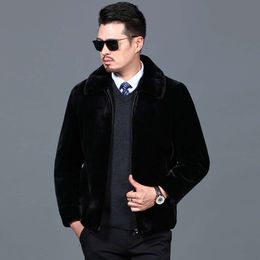 Brand Golden Mink Fleece Coat for Mens Middle and Elderly Skin Winter Thickened Warm Fashionable Hair Dads Top 7U3E
