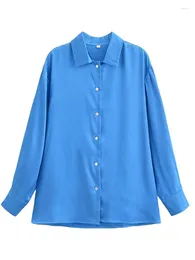 Women's Blouses YENKYE Spring 2024 Women Blue Blouse Lapel Collar Long Sleeve Office Ladies Shirt Casual Shirts Blusas Mujer