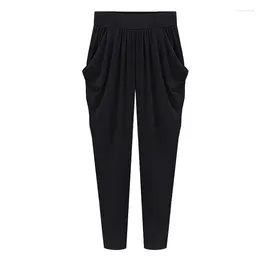 Women's Pants Large Size 6xl 7xl 8xl Soft Silk Harem Ladies Summer Loose Casual Ankle Length Trousers Elastic Waist Capri Woman