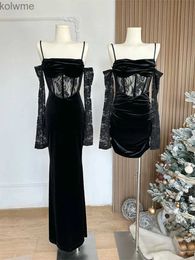 Basic Casual Dresses Womens Black Bodycon A-line Lace Evening Dress Elegant Off Shoulder One Piece Frocks Vintage 90s Y2k Luxury Dress 2000s Clothes YQ240201