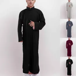 Ethnic Clothing Muslim Fashion Middle East Traditional Men Long Sleeve Arab Stand Neck Islamic Solid Colour Kaftan Jubba Thobe Abaya