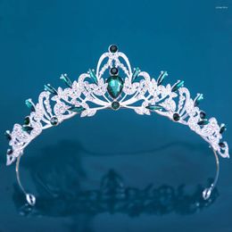 Hair Clips DIEZI Korean Girls Silver Color Metal Green Blue Crystal Tiara Crown For Women Wedding Party Bridal Bride Rhinestone