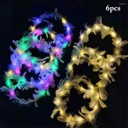 Party Decoration 6Pcs LED Christmas Headband Light Up Feather Angel Crown Wreath Headbands Luminous Hair Accessories Headdress For Women