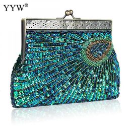 YYW Evening Clutch Purse Women Bags Tiny Glass Beads Vintage Sequined Clutches Fashion Party Wedding Handbag Luxury Shoulder Bag 240125