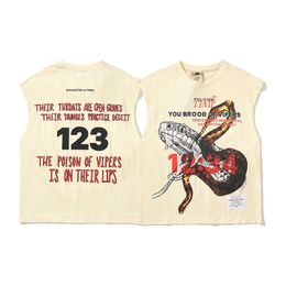 Men's T-Shirts 2024 designer American style high street alchemy python foam print sports casual loose cut sleeveless vest unisex fashion