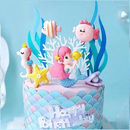 Cake Tools Under The Sea Ocean Animals Decors Mermaid Seahorse Octopus Topper Happy Birthday Party Supplies Kids Favour