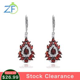 Earrings GZ ZONGFA Genuine 925 Sterling Silver Drop Earrings for Women Natural Red Garnet Gemstone Leaf Earrings Fashion Fine Jewellery