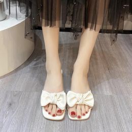 Slippers 2024 Summer Online Red Large Sandal Women's Open Toe Square Head Outwear Fashion Fairy Style High Heels