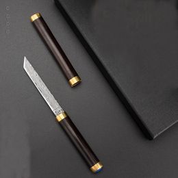 Special Offer Small Damascus Fixed Blade Knife Tanto Point Blade Wood with Brass Head Handle Outdoor Camping Hiking EDC Pocket Straight Knives Best Gift