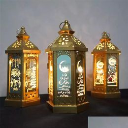 Other Festive & Party Supplies Fast Delivery Ramadan Lamp Eid Mubarak Party Led Hanging Lanterns 14X28Cm Warm Lights Islam Muslim Even Dht5J