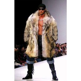 Mens Fur Coat Imitation Raccoon Hair Long Thickened Warm Suit Collar Artificial Wool AE2N