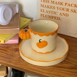 Mugs 300ml Korean Style Cute Pumpkin Coffee Cup Heat Resistant Ceramic Dish Handle Thanksgiving Party Supplies