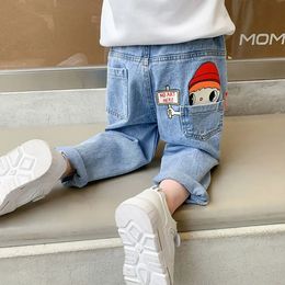 Lovely Cartoon Kids Jeans Spring Autumn Casual Elastic Waist Girls Denim Pants 2-8Years Old Children Trousers 240118