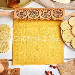 Baking Tools EID AL FITR Ramadan Rolling Pin With Printed Patterns - Wooden Embossed Tool For Dough And Pastry