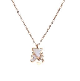 White Fritillaria Bear Necklace, Cute and Simple Rose Gold Lock Bone Chain for Women
