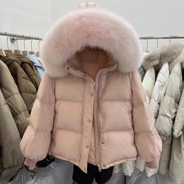 Women's Trench Coats 2024 Korean Coat With Large Fur Collar For Puffer Women Cotton Hooded Parka Winter Loose Jacket Short Down