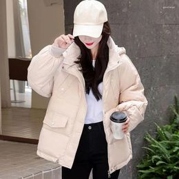 Women's Trench Coats Hooded Loose Women Short Thicken Parkas Elastic Drawstring Fashion Elegant Bread Coat 2024 Winter Female Casual Warm