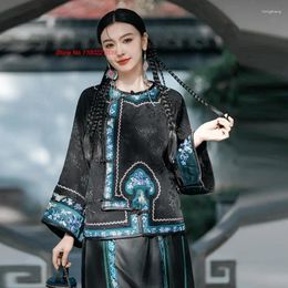 Ethnic Clothing 2024 Traditional Chinese Vintage Coat National Flower Embroidery Improved Oriental Elegant Satin Jacquard O-neck Jacket