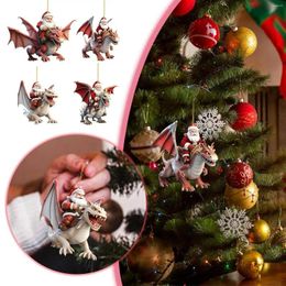 Christmas Decorations 2024 Pendant Santa Claus Riding A Flying Dragon Xmas Tree Car Home Decoration Year Gift