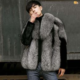 Autumn and Winter Mens Silver Designer Fur Grass Coat Fashionable Jacket with Integrated Mink Lapel Thickened Warm YIAU