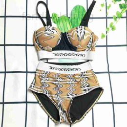 Women's Swimwear Designer Brand Bikini Split Plaid Hard Bag Fashion 6DD2