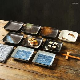 Plates Japanese Yamato Retro Ceramic Plate Square Sushi Sashimi Barbecue Restaurant Club Side Dishes Dim Sum Fruit