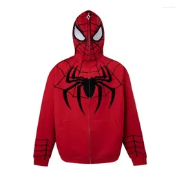 Women's Hoodies Funny Cartoon Web Spider Printed Zip Up Hoodie Hip Hop Mens Teenage Sweatshirt Coats Loose Oversized Kawaii Clothes Harajuku