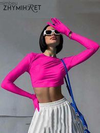 Women's T-Shirt ZHYMIHRET Neon Color Long Gloved Sleeve Y2K Crop Tops 2023 Autumn T Shirt For Women Clothing Kaii Korean Fashion Streetwear L240201