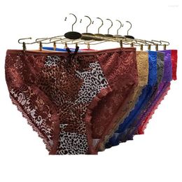 Women's Panties Sexy Women Lingerie Plus Size Underwear Cotton Briefs Underpants Leopard Transparent Lace Large 4XL 3XL 2XL 3 Pieces/Lot