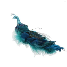 Bottles Christmas Tree Feather Peacock Decorations Simulation Three-Dimensional Bird Ornaments With Clip (Blue One Size)