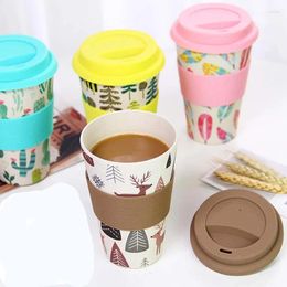 Mugs 400ml Eco-Friendly Bamboo Fibre Coffee Mug Travel With Lid Portable Beer Tea Cups Milk Cup For Christmas Gifts