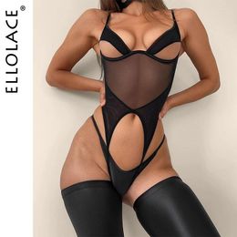 Bras Sets Ellolace Erotic Lingerie With Stocking Cut Out Bra Fantasy Obsessive Underwear Sexy Brazilian Intimate Set Sissy Costume 3-Piece