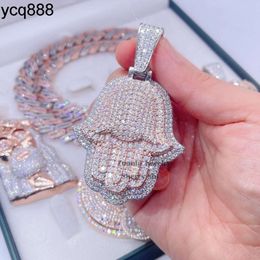 Zuanfa Jewelry 3.0 Ouro Rosa Dois Tons de Prata Esterlina Hip Hop Iced Out Moissanite Hamsa Pingente