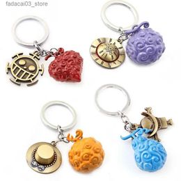 Keychains Lanyards One Piece Metal Keychain Accessories Anime Luffy Ace Law Devil Fruit Keyring Pendant Key Holder Car Chaveiro Charm Llaveros Toys Q240201