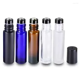 Storage Bottles 24pcs/Lot 10ml Clear Amber Blue Black & Frosted Glass Essential Oil Roll On Bottle With Stainless Steel Metal Roller Ball