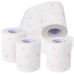 4 Rolls Toilet Tissue Bathroom Supplies Towel Printed Paper Household Flower Napkins Tissues For 240127