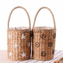 Shoulder Bags Fasion Portable Bucket Woven Bag Totes Embroidery Stars Face pineapple Straw Summer Vacation BeacH2421